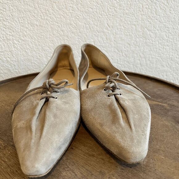 Theory Suede Pleated Bow Tie Ballet Flats Shoes Women's Size 36.5 US 6.5 - Picture 2 of 10